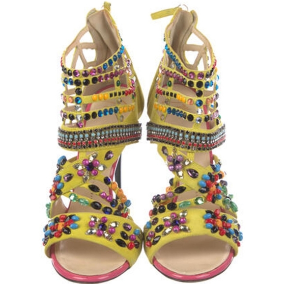 Giuseppe Zanotti Yellow Multi Colored Rhinestone Stilletto Heels Sandals Size 40 - Picture 3 of 5